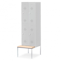 Stahl-Fächerschrank mit untergebaute Sitzbank und Drehriegelverschluss, 4 Fächer, BxTxH 610x500/815x2090 mm Stahl-Fächerschrank mit untergebaute Sitzbank und Drehriegelverschluss, 4 Fächer, BxTxH 610x500/815x2090 mm