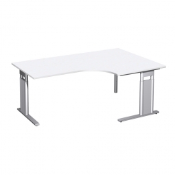 Schreibtisch PREMIUM, Tischansatz rechts, Weiß/Silber, BxTxH 1800x800/1200x680-820 mm