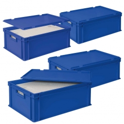4x EPS-Thermobox in Eurobox mit Deckel, LxBxH 600x400x220 mm, blau