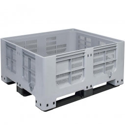 Großbox / Großbehälter mit 3 Kufen, 400 Liter, LxBxH 1200x1000x580 mm, Boden/Wände durchbrochen, grau