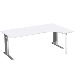 Schreibtisch PREMIUM, Schrankansatz rechts, Weiß/Silber, BxTxH 2000x800/1200x680-820 mm