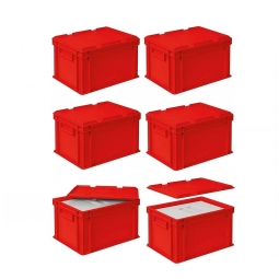6x EPS-Thermobox in Eurobox mit Deckel, LxBxH 400x300x235 mm, rot
