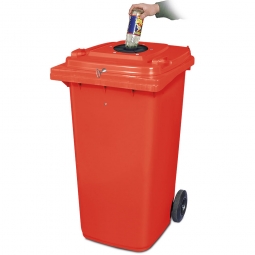 Verschließbarer Müllbehälter mit Flascheneinwurf und Gummirosette, 240 Liter, rot