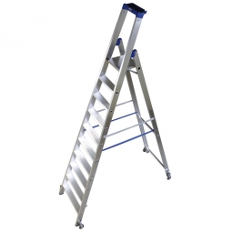 Alu-Stufenleiter mit 10 Stufen, fahrbar, Standhöhe 2350 mm, max. erreichbare Arbeitshöhe 4350 mm