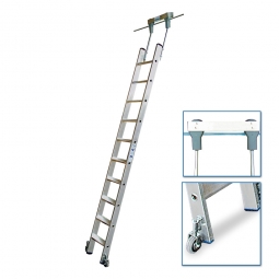 Aluminium-Stufenregalleiter, fahrbar, Mit 10 Stufen, senkrechte Einhängehöhe von 2610 bis 2830 mm