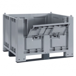 Palettenbox mit 3 Kufen und Kommissionierklappe, grau, 1200x800x850 mm, Boden/Wände geschlossen, Tragkraft 500 kg
