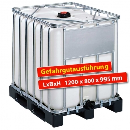 IBC-Container, 600 Liter, auf Kunststoffpalette, LxBxH 1200x800x995 mm, weiß, Gefahrgutausführung