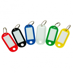 Schlüsselanhänger aus Kunststoff, Je 1x rot, grün, schwarz, gelb, blau und weiß