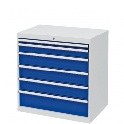 System-Schubladenschrank mit 6 Schubladen, BxTxH 900x575x920 mm, lichtgrau/enzianblau