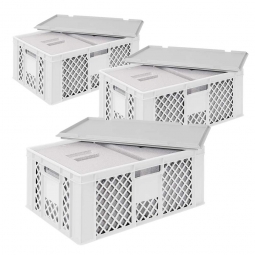 3x 2 EPS-Thermoboxen im Stapelkorb mit Deckel, LxBxH 600x400x240 mm, weißer Korb, grauer Deckel