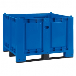 Palettenbox mit 3 Kufen, LxBxH 1200x800x850 mm, blau, Boden/Wände geschlossen, Tragkraft 500 kg