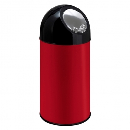 Push-Abfallbehälter, Inhalt 30 Liter, rot, HxØ 540x310 mm, Stahlblech, Einwurföffnung Ø 160 mm