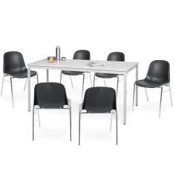 7-teiliges Tischgruppe-Komplettangebot, bestehend aus: 6 Schalenstühlen und 1 Tisch, BxTxH 1600x800x750 mm, lichtgrau/schwarz