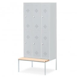 Stahl-Fächerschrank mit untergebaute Sitzbank und Drehriegelverschluss, 6 Fächer, BxTxH 900x500/815x2090 mm Stahl-Fächerschrank mit untergebaute Sitzbank und Drehriegelverschluss, 6 Fächer, BxTxH 900x500/815x2090 mm