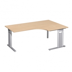 Schreibtisch PREMIUM, Tischansatz rechts, Buche/Silber, BxTxH 1800x800/1200x680-820 mm