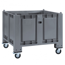 Palettenbox mit 4 Lenkrollen, 2 Feststellbremsen, grau, 1200x800x1000 mm, Boden/Wände geschlossen
