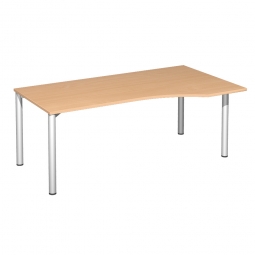 PC-Tisch, rechts Komfort, Gestell silber, Dekor Buche, BxTxH 1800x1000x720 mm