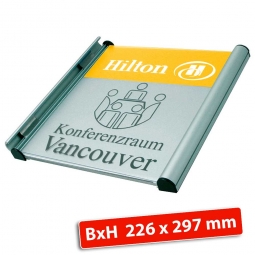 Türschild "Genf", signalgelb RAL 1003, BxH 226x297 mm