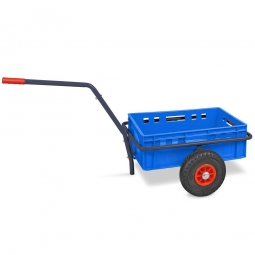 Handwagen anthrazit mit E2 Kunststoffkasten blau, H 200 mm - LxBxH 1250x640x660 mm, Tragkraft 200 kg