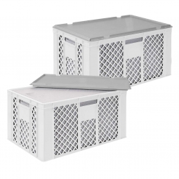 2x EPS-Thermobox im Stapelkorb mit Deckel, LxBxH 600x400x320 mm, weißer Korb, grauer Deckel