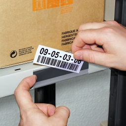 Etikettenhalter, VE = 50 Stück, magnetisch, BxH 100x27 mm, mit 3 Bögen weißen Etiketten zum Selbstbedrucken
