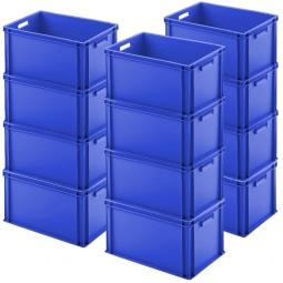 Set mit 12 Euro-Stapelbehältern, LxBxH 600x400x320 mm, blau mit Durchfassgriffen