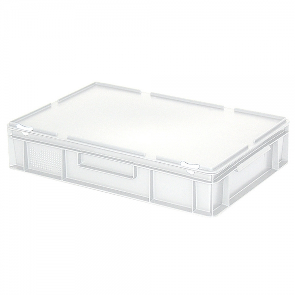 Euro-Aufbewahrungsbox mit Deckel, LxBxH 600x400x130 mm, 23 Liter, weiß, Euro-Deckelbehälter aus Polyethylen, Euro-Deckelbehälter, Eurobehälter, Behälter und Kästen