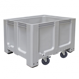 Großbox / Großbehälter mit 4 Füße und 4 Lenkrollen, 2 mit Feststellbremsen, 610 Liter, LxBxH 1200x1000x835 mm, Boden/Wände geschlossen, grau