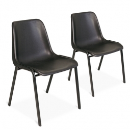 2er Set Formschalenstühle, stapelbar, Oval-Stahlrohr-Gestell 30x15 mm, schwarz