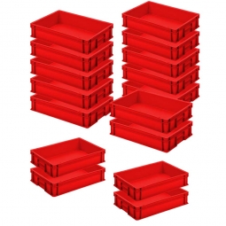 Set mit 12 Euro-Stapelbehältern + 4 Behälter GRATIS, Farbe rot, LxBxH 600x400x120 mm