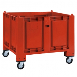 Palettenbox mit 4 Gummi-Lenkrollen Ø 120 mm, rot, 1200x800x1000 mm, Boden/Wände geschlossen