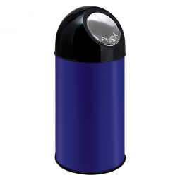 Push-Abfallbehälter, Inhalt 30 Liter, blau, HxØ 540x310 mm, Stahlblech, Einwurföffnung Ø 160 mm