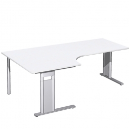 Schreibtisch PREMIUM, Tischansatz links, Weiß/Silber, BxTxH 2000x800/1200x680-820 mm