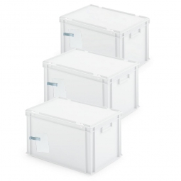 3x Ordner-Archivboxen, für je 7 Ordner (A4, breiter Rücken), inkl. Edelstahl-Zettelklemmer, staubsicher, weiß