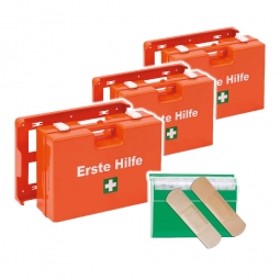 Erste-Hilfe-Koffer Spar-Set mit Füllung nach DIN 13157, 3x Erste-Hilfe-Koffer + GRATIS: 1x Pflasterspender mit 100 Pflasterstrips