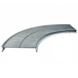 Klein-Rollenbahnkurve: 45°, Innenradius: 800 mm, Bahnbreite: 400 mm, Achsabstand: 25 mm, Tragrollen Ø 20x1,0 mm