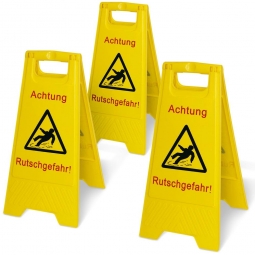 Set 2 +1 gratis! Warnschilder "Achtung Rutschgefahr", 2-seitig, klappbar