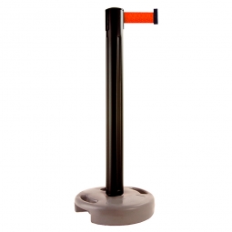Mobiler Pfosten mit Absperrgurt, Pfosten schwarz, Gurt rot, Höhe 970 mm
