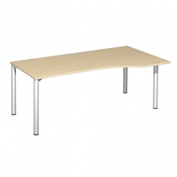 PC-Tisch, rechts Komfort, Gestell silber, Dekor Ahorn, BxTxH 1800x1000x720 mm