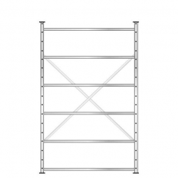 Fachbodenregal mit 6 Böden, Stecksystem, Grundregal, doppelseitige Ausführung, BxTxH 1270x630x2000 mm, Oberfläche glanzverzinkt