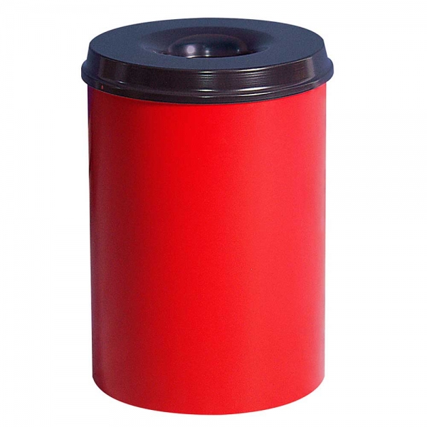 Sicherheits-Papierkorb, Inhalt 50 Liter, rot, HxØ 630x335 mm, Stahlblech,  Einwurföffnung Ø 115 mm, Sicherheits-Abfallbehälter, Abfall- und  Wertstoff, Umwelt
