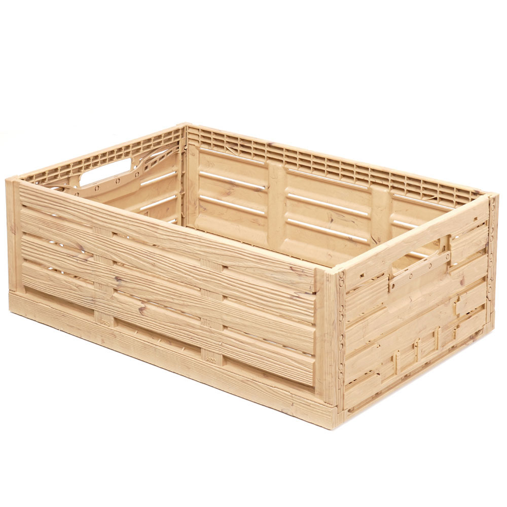 Klappbox im Holzdekor, geschlitzt, PP, LxBxH 600x400x220 mm, 45 Liter