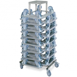 Rollerständer aus Edelstahl mit 15 Aluminium-Rollern mit 4 Lenkrollen und 2 Feststellbremsen