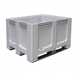 Großbox / Großbehälter mit 3 Kufen, 610 Liter, LxBxH 1200x1000x760 mm, Boden/Wände geschlossen, grau