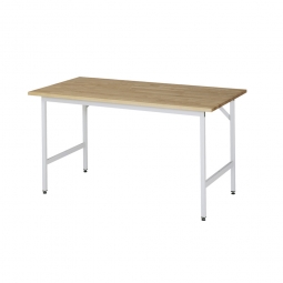 Arbeitstisch mit Massivbuche-Tischplatte, BxTxH 1500x1000x800-850 mm, Gestell lichtgrau RAL 7035