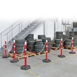 Ketten- / Warnständer Komplett-Set mit 6 Kettenständern, 10 m Kette, Rohr Ø 70 mm, Höhe 1000 mm, Kunststofffuß betongefüllt