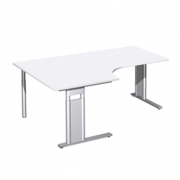 Schreibtisch PREMIUM, Tischansatz links, Weiß/Silber, BxTxH 1800x800/1200x680-820 mm