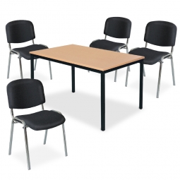 Tischgruppe "Perfekt", schwarz, bestehend aus 4 Polsterstühlen und 1 Tisch
