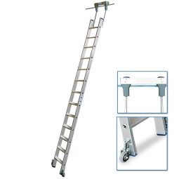 Aluminium-Stufenregalleiter, fahrbar, Mit 13 Stufen, senkrechte Einhängehöhe von 3310 bis 3540 mm