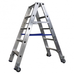 Alu-Stufen-Doppelleiter mit 2x 5 Stufen, fahrbar, Leiterhöhe 1200 mm, max. Arbeitshöhe 2950 mm, Gewicht 6,6 kg